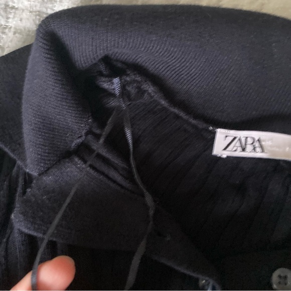 Zara Long Sleeved Collared Ribbed Polo Shirt, size S, Black - Picture 6 of 7